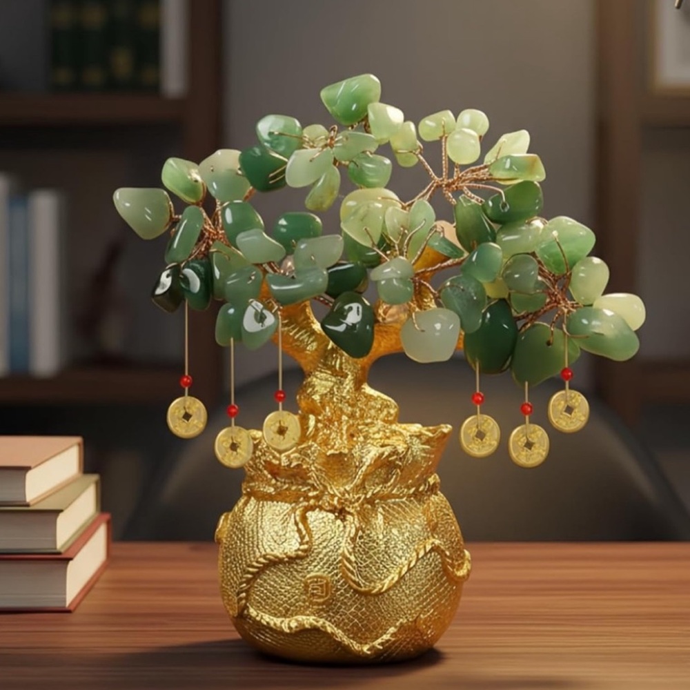 🆕New Green Aventurine Crystal Bonsai Money Tree with Feng Shui Decorative Pot - Picture 3 of 6